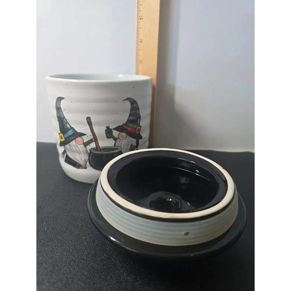 Cobwebs & Cauldrons Wizard Gnome Ceramic Canister Jar w/Lid Halloween